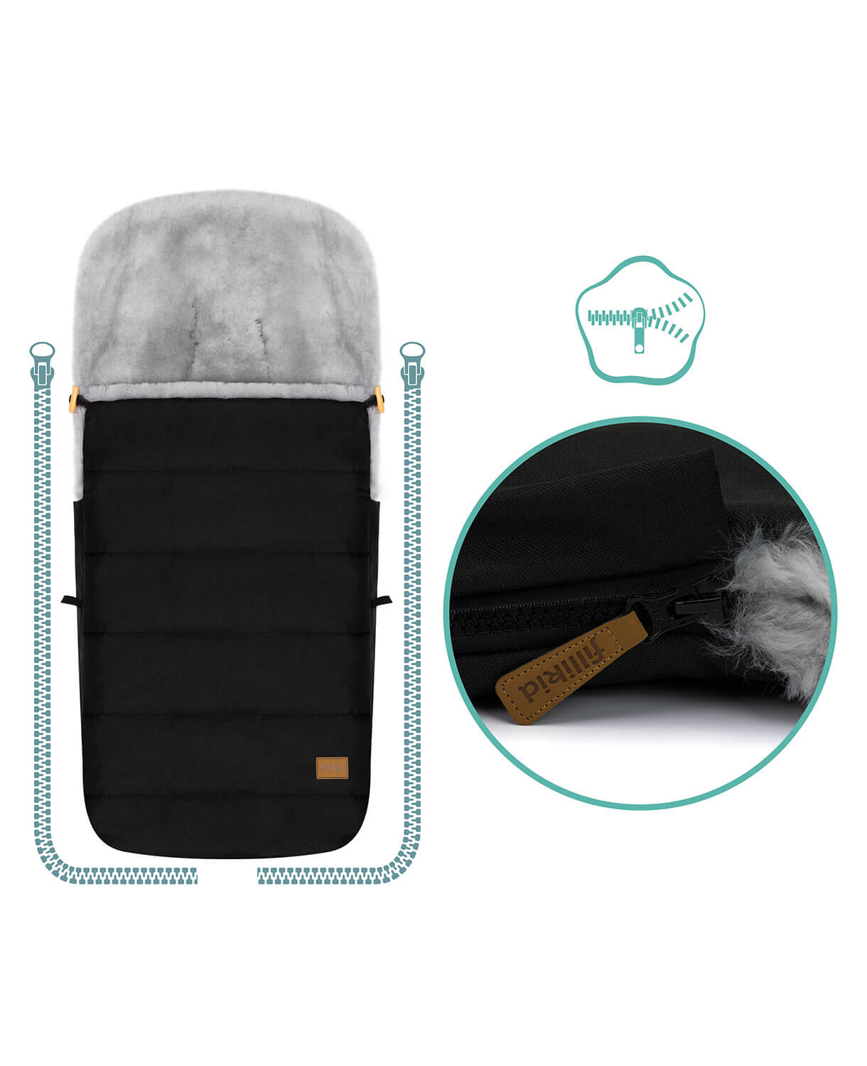 Fillikid Lammfell-Winter-Fußsack Bernina Alpina #Schwarz – Bild 10