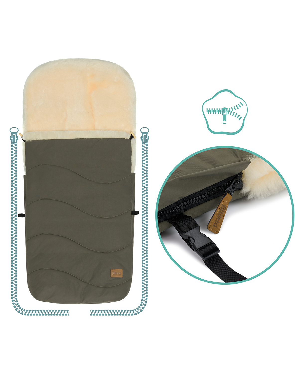 Fillikid Lammfell-Winter-Fußsack Davos #Olive – Bild 8