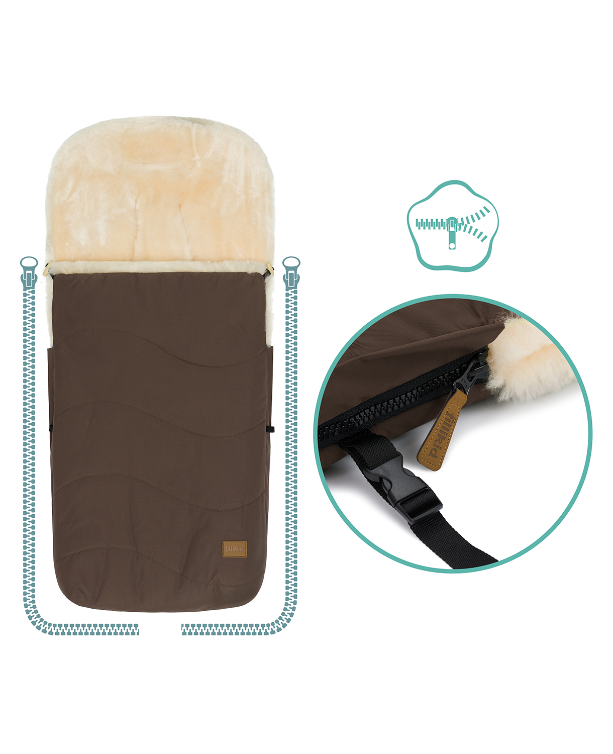 Fillikid Lammfell-Winter-Fußsack Davos #Braun – Bild 8